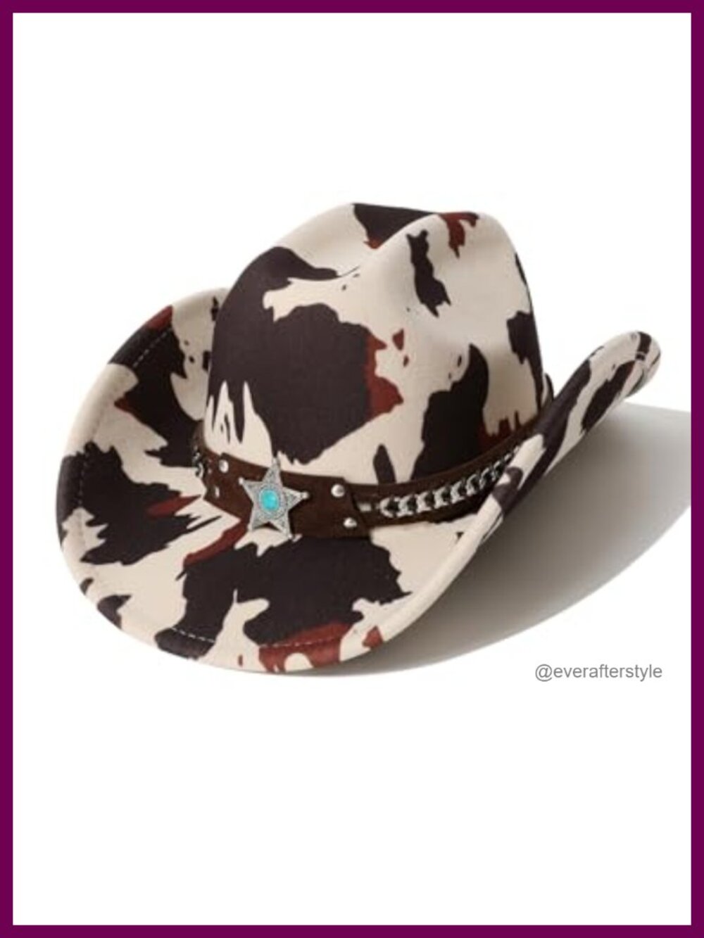 Western Cowboy Hat Cow Print Metal Star Hatband Travel Vacation